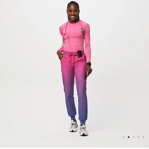 Figs Salta Seamless long sleeve under scrub Top Electric Orchid pink Large